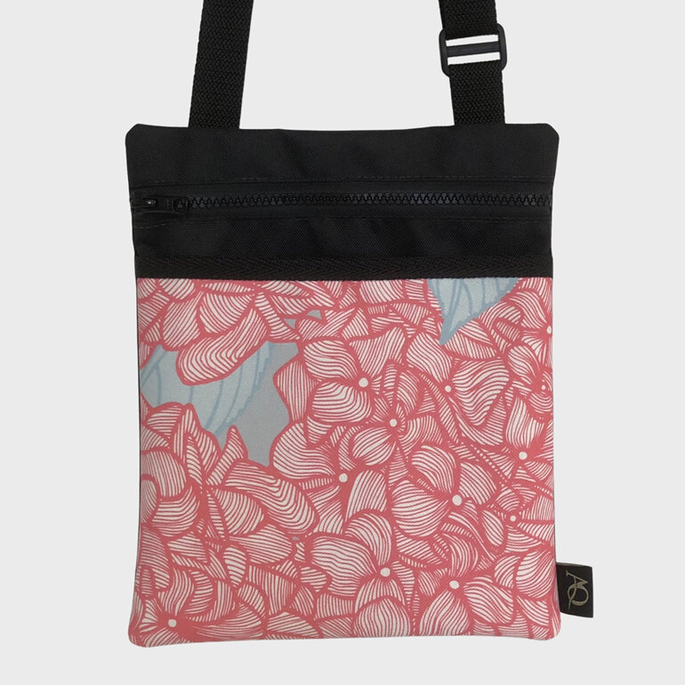 A designer fabric bag with a stunning hydrangea print, made in NZ