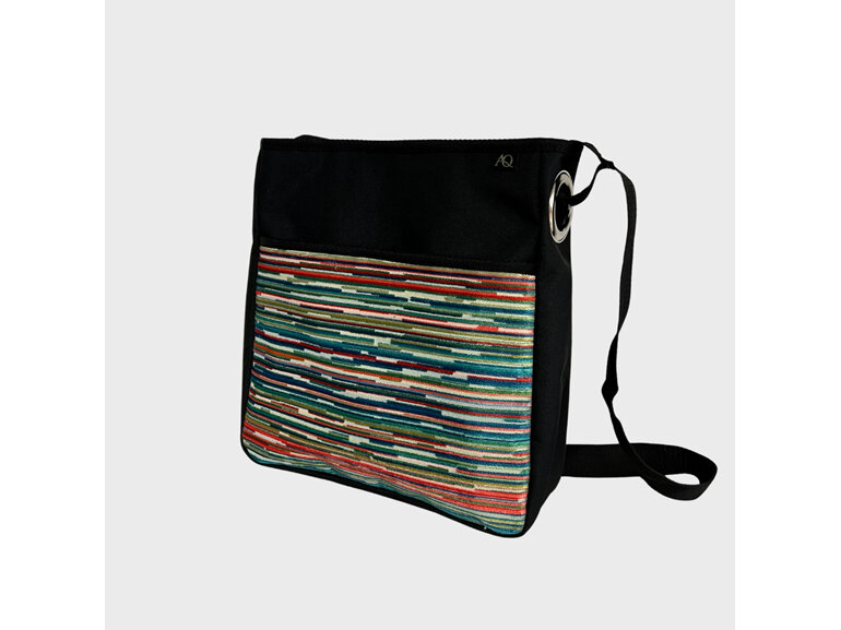 A fun striped bag suitable for a laptop.