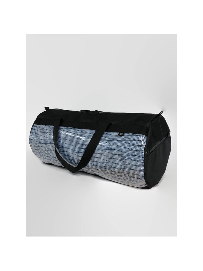 A gear bag made with sailcloth detail in white and blue.  Super unique & robust.