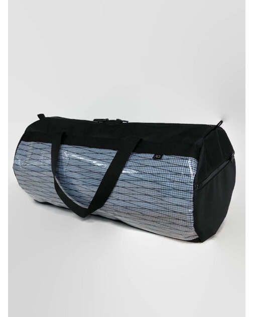 A gear bag made with sailcloth detail in white and blue.  Super unique & robust.