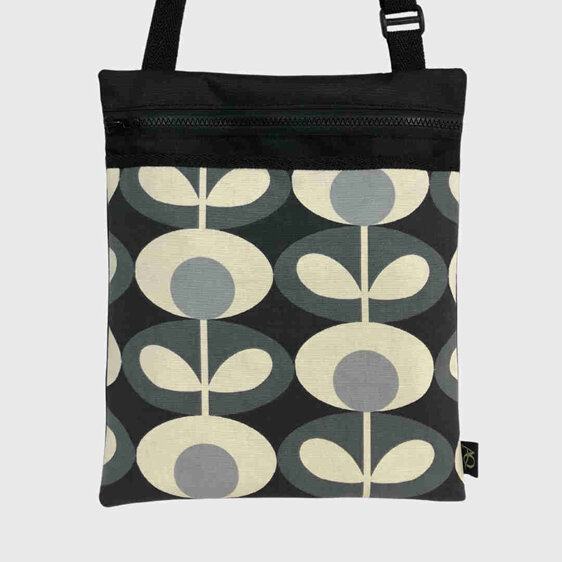 A no fuss handbag, but featuring Orla Kiely stem fabric in greys.