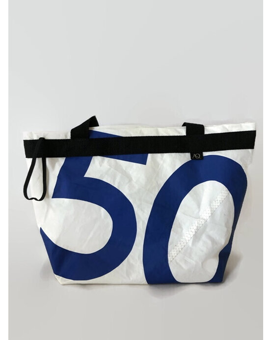 A sailcloth bag for taking to the market, rugby or shopping.