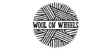 A stylished ball of wool with the words Wool on Wheels through the centre