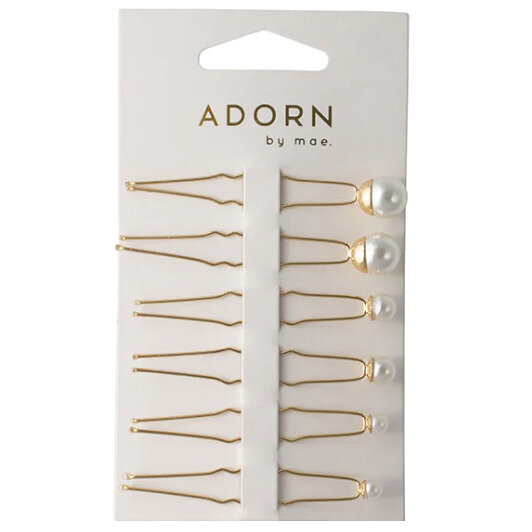 Adorn by Mae. Hair Pins Pearl 6 Pack 3 Sizes