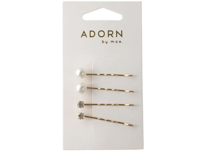 ADORN by Mae. Slides Hair Pins Pearl & Diamante 4 Pack