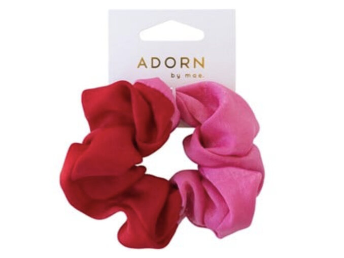 adorn by mae red and pink scrunchie hair tie