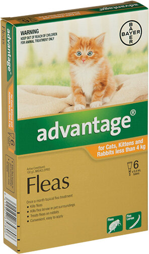 Advantage® Flea Treatment for Cats, Kittens and Rabbits less than 4kg,  4 or 6 pack