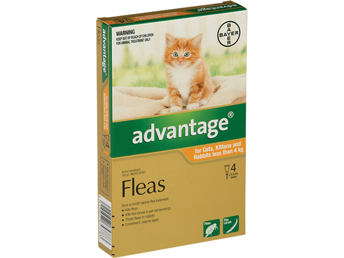 Advantage® Flea Treatment for Cats, Kittens and Rabbits less than 4kg,  4 or 6 pack