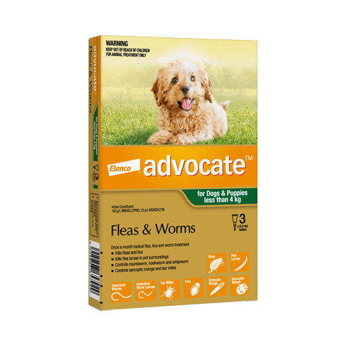 Advocate® Flea and Worm Treatment for Dogs & Puppies less than 4kg, 3 pack