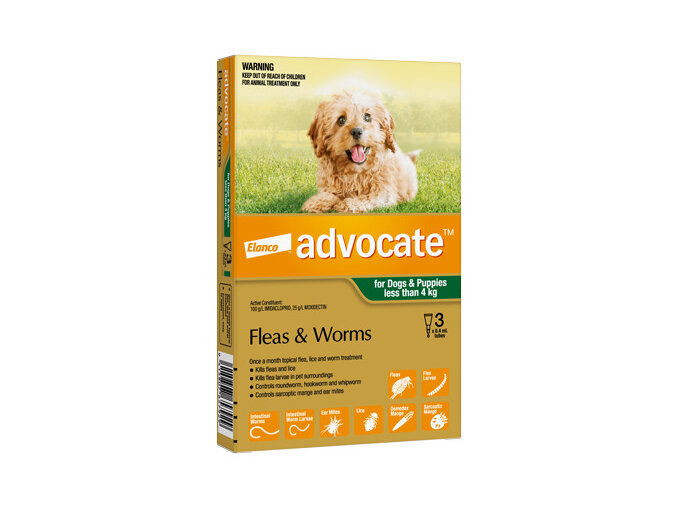 Advocate® Flea and Worm Treatment for Dogs & Puppies less than 4kg, 3 pack