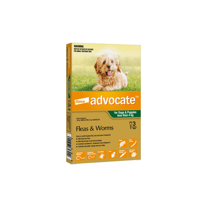 Advocate® Flea and Worm Treatment for Dogs & Puppies less than 4kg, 3 pack