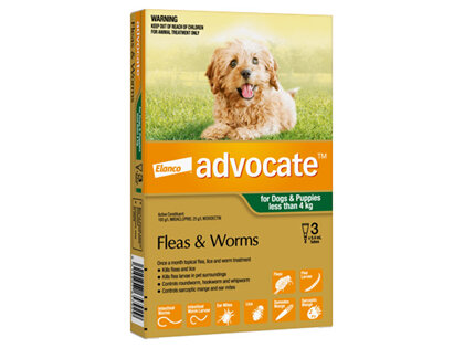 Advocate® Flea and Worm Treatment for Dogs & Puppies less than 4kg, 3 pack