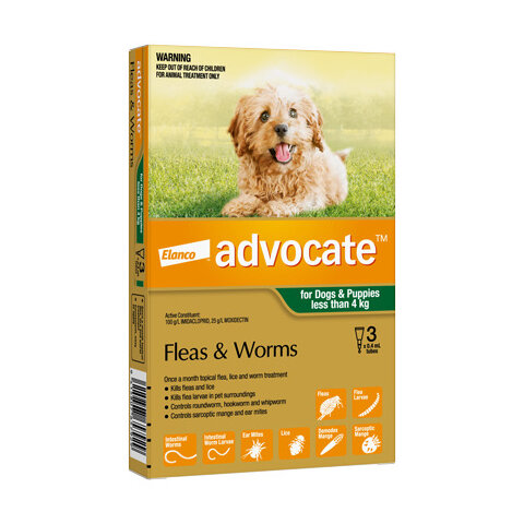 Advocate® Flea and Worm Treatment for Dogs & Puppies less than 4kg, 3 pack
