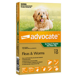 Advocate® Flea and Worm Treatment for Dogs & Puppies less than 4kg, 3 pack