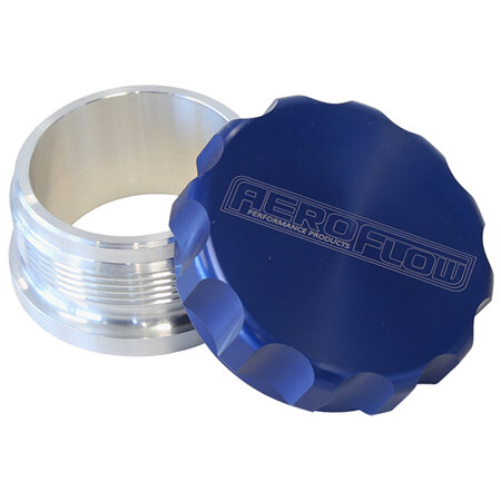 AEROFLOW 1.5' ALUM WELD BUNG AND CAP   RAW WELD ON / BLUE CAP - AF460-24BL