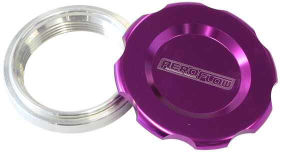 AEROFLOW 1.5' WELD BUNG AND PURPLE CAP LOW PROFILE FEMALE WELD-ON - AF465-24PUR