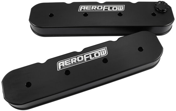 AEROFLOW GM LS BILLET VALVE COVERS PAIRBLACK  - AF LOGO NO COILS - AF77-5010BLK