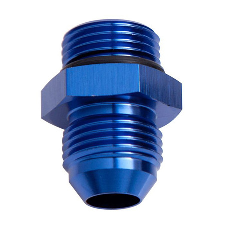 Aeroflow ORB to AN Straight Male Flare Adapter -6 ORB to -6AN, Blue Finish