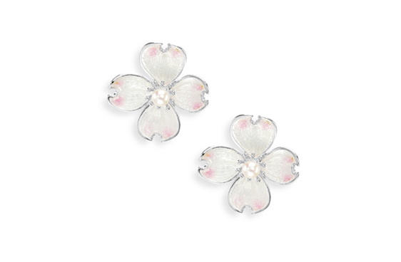akoya pearl flower stud earrings enamel jewellery