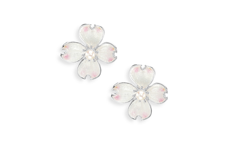 akoya pearl flower stud earrings enamel jewellery