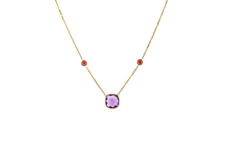 Amethyst and Garnet Three Stone Necklace