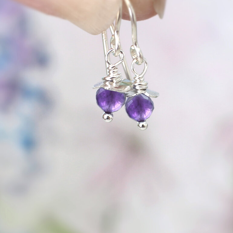 amethyst february birthstone rosehips silver earrings lilygriffin nz jewellery