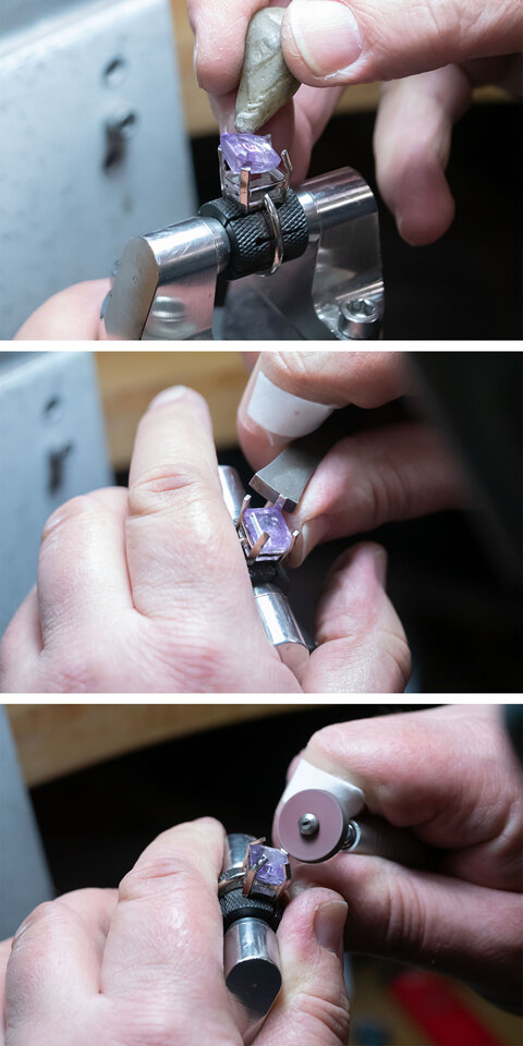 Amethyst ring, setting gemstone solitaire, coloured stone jewellery
