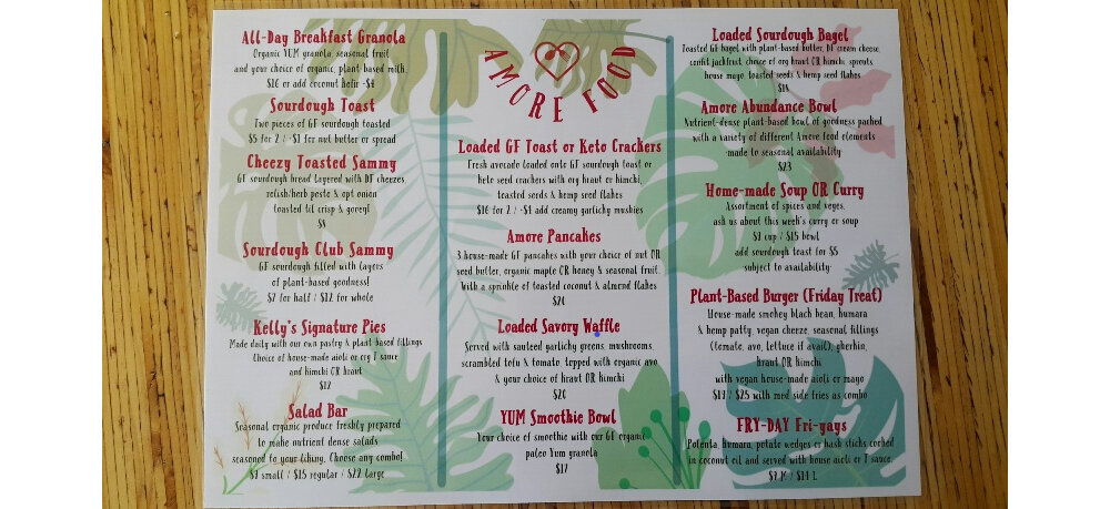 AMORE FOOD CAFE MAIN MENU