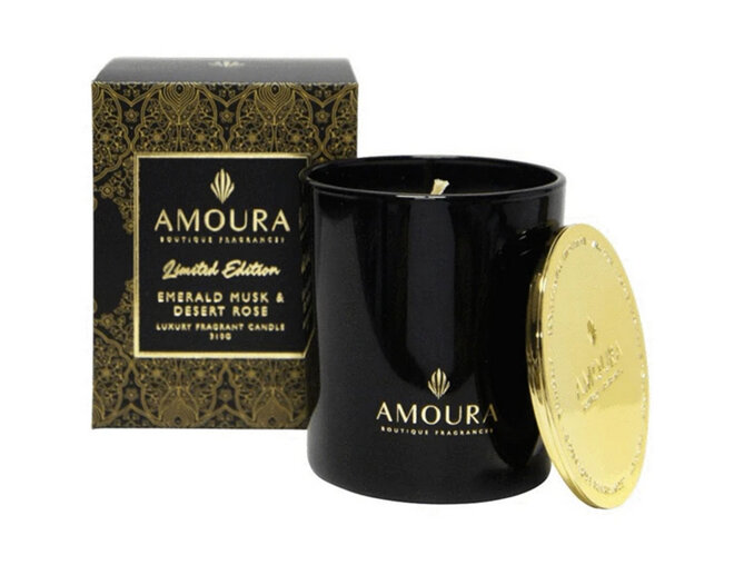 AMOURA Candle Emerald Musk & Desert Rose 310g scented home gift