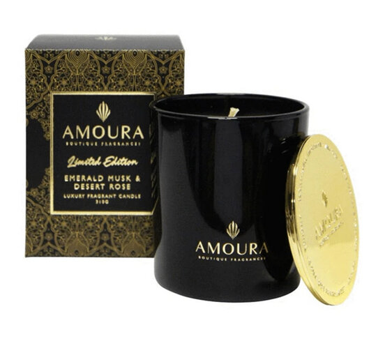 AMOURA Candle Emerald Musk & Desert Rose 310g scented home gift
