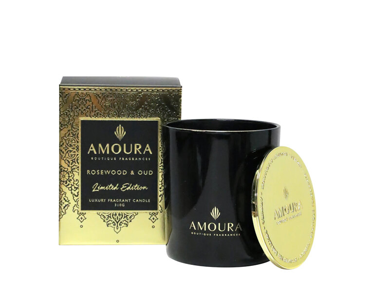 AMOURA Candle Rosewood & Oud 310g fragrance home gift