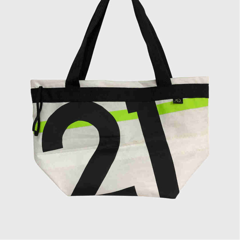 An old Zephyr sail transformed into a shopping bag, locally NZ made