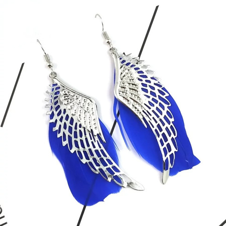 Angel Wings BLUE Feather Drop Earrings