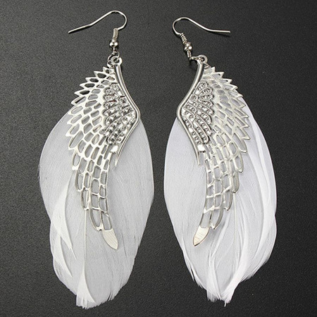 Angel Wings White Feather Drop Earrings