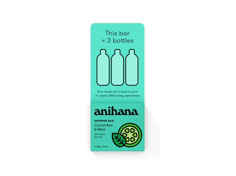 Anihana Shower Bar Cucumber & Mint 80g eco nz