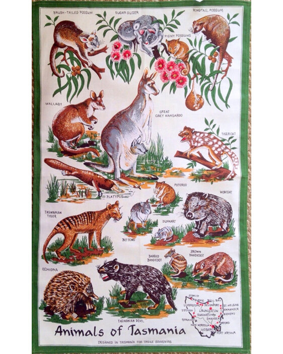 Animals of Tasmania Tea Towel