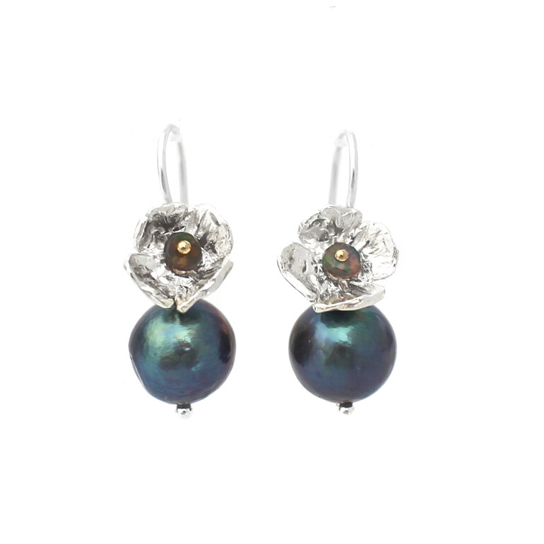 Annalise sterling silver black opal peacock pearl earrings lilygriffin nz