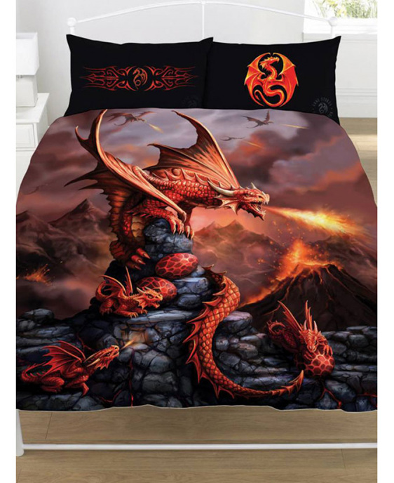 Anne Stokes Fire Dragon Reversible Uk Double Duvet Cover Set