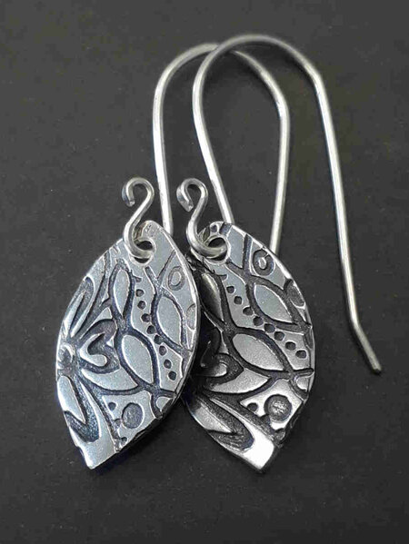 ANNE - Textured Sterling Silver Earrings - Navette