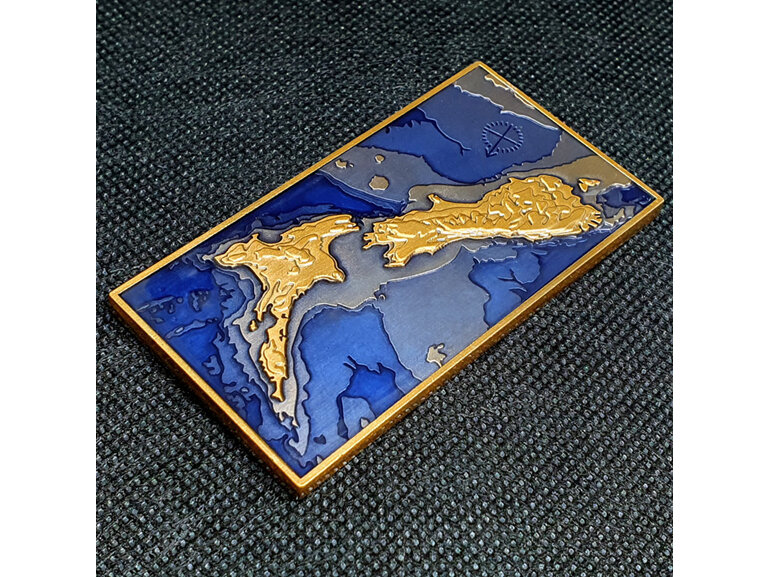 aotearoa new zealand flag map large geocoin for geocaching, exclusive, gold