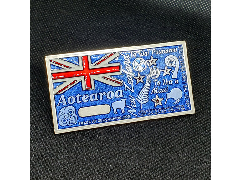 aotearoa new zealand flag map large geocoin for geocaching, silver, gold