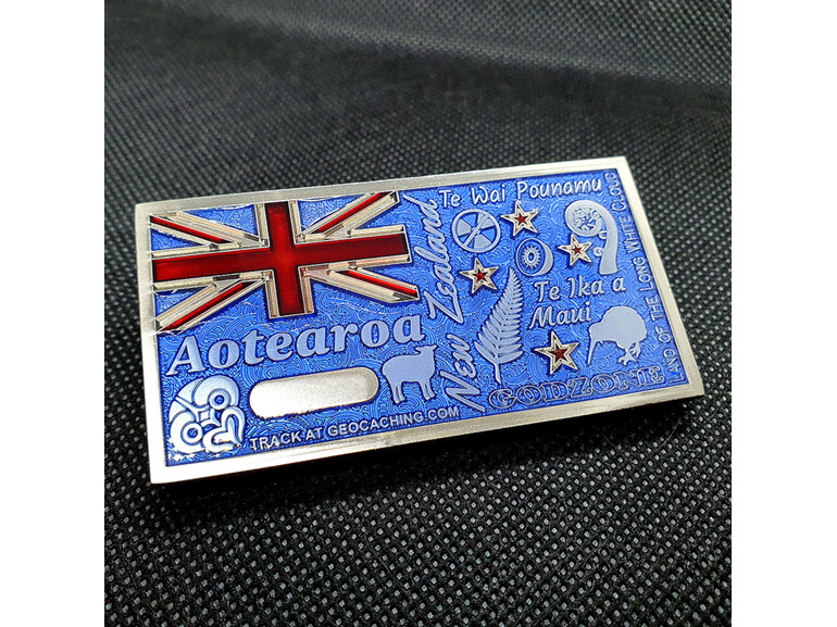 aotearoa new zealand flag map large geocoin for geocaching, exclusive souvenir