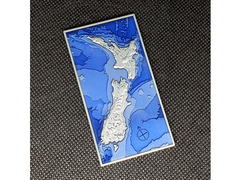 aotearoa new zealand flag map large geocoin for geocaching, exclusive, silver