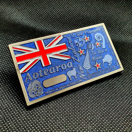 aotearoa new zealand flag map large geocoin for geocaching, exclusive souvenir