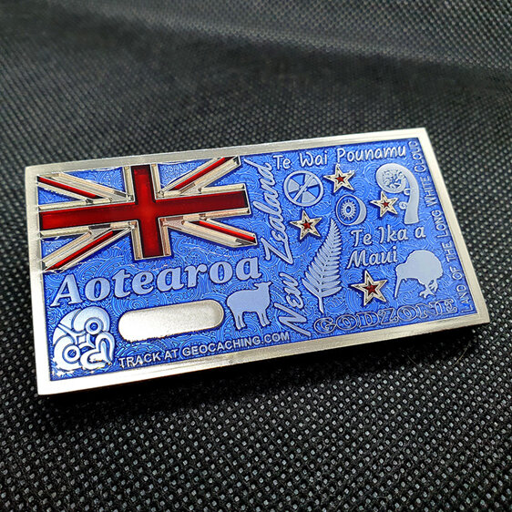 aotearoa new zealand flag map large geocoin for geocaching, exclusive souvenir