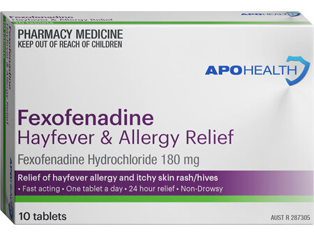 APOHEALTH Fexofenadine 180 Hayfever & Allergy Relief Tablet Blister Pack 10