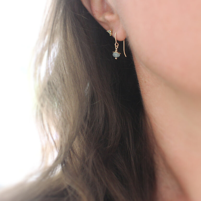 Aquamarine gemstone march birthstone rosehip earrings lily griffin nz jeweller
