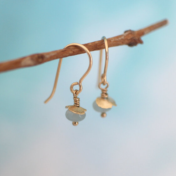Aquamarine march blue gemstone birthstone gold earrings lilygriffin nz jeweller