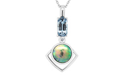 Aquamarine, Paua Pearl and Diamond Pendant
