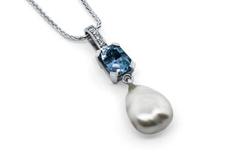 Aquamarine, Pearl and Diamond Pendant